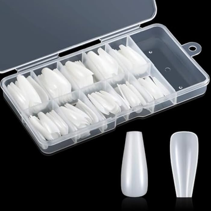 Ballerina Nails Long False Nails Coffin Fake Nails Full Cover Length 100 Pieces Artificial Fingernails Tip with Case for Nail Salons and DIY Nail Art, 10 Sizes (Natural) - Image 1